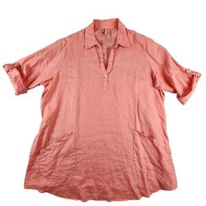 XCVI Rori Linen Tunic Charlock Pigment Womens Plus Size 2XL Roll Tab Sleeve Boho